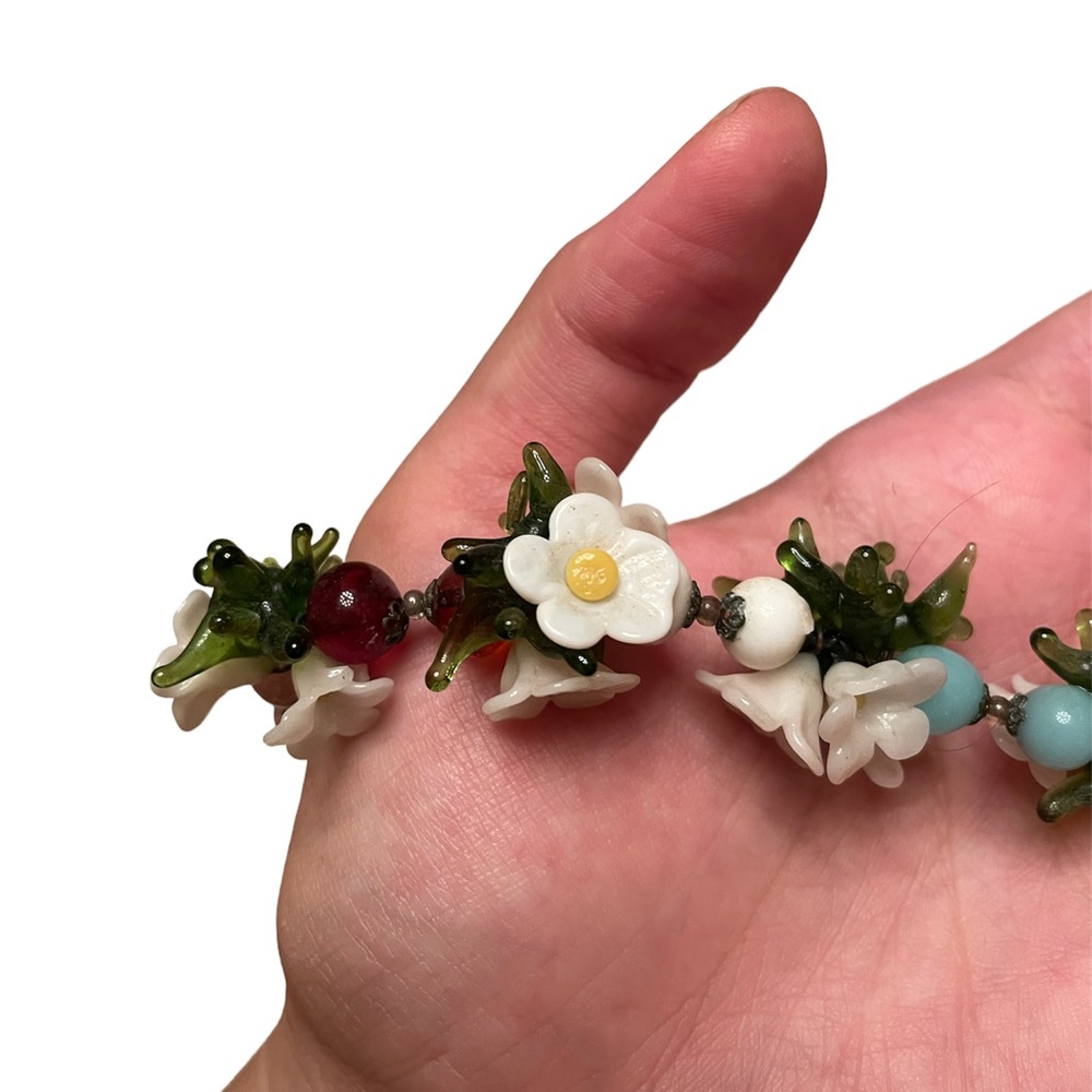 Murano Jewelry Glass Floral Necklace Vintage Venetian Murano Art Glass - Picture 6 of 6